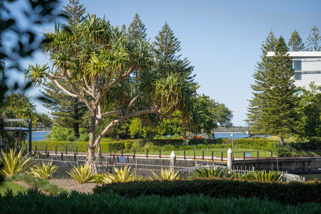 Landscaped gardens overlooking the marina at Allisee Residential Apartments, Hollywell
