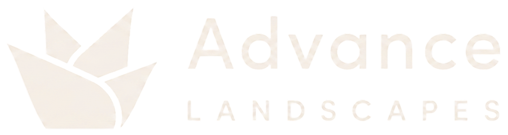 Advance Landscapes logo in paper colour lockup, for use on dark backgrounds
